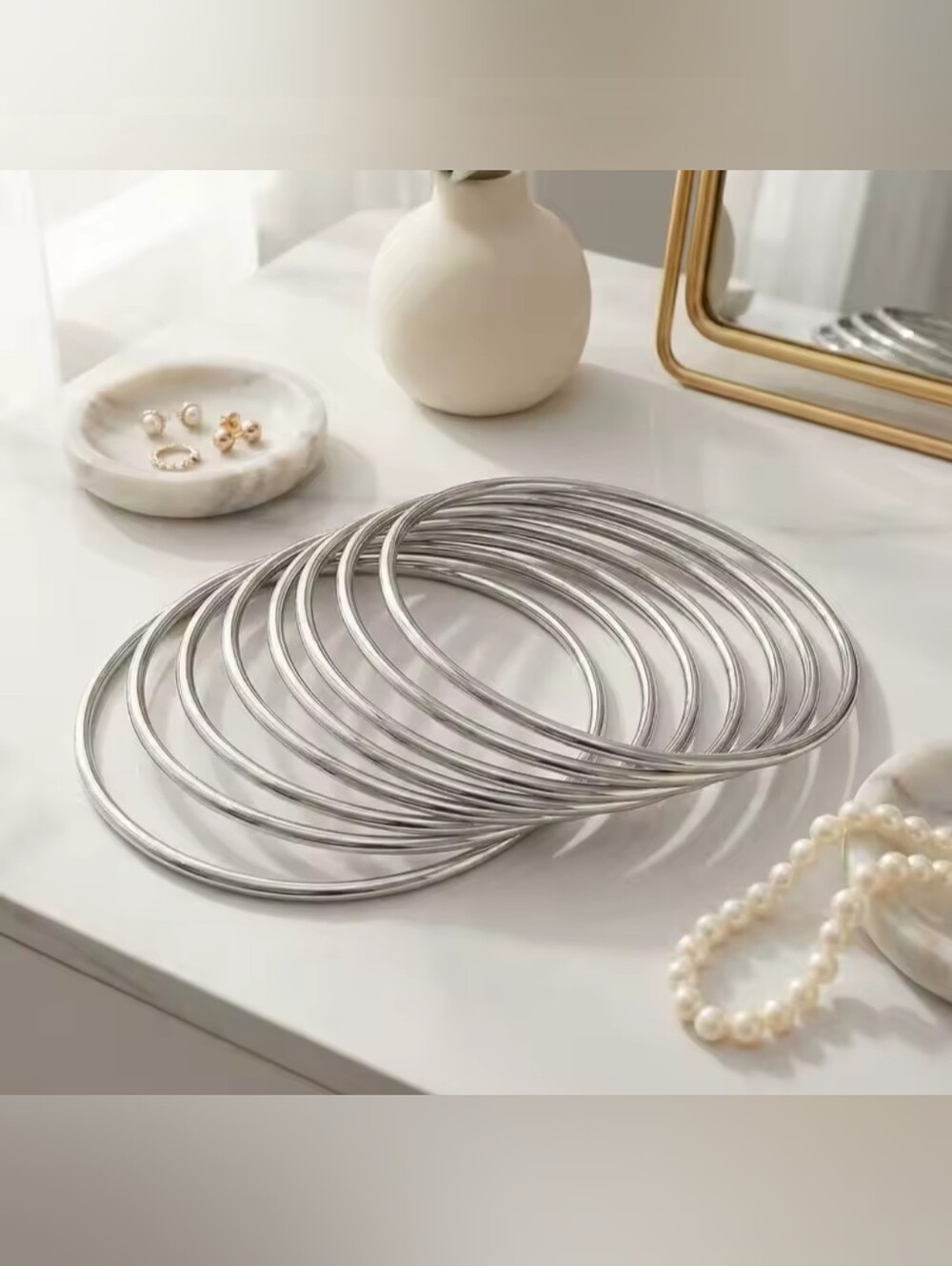 White Rhodium Stackable Bangles - Picture 3 of 3
